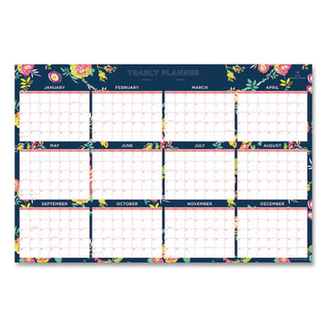 Blue Sky® Day Designer Peyton Laminated Erasable Wall Calendar, Floral Artwork, 36 X 24, White-navy Sheets, 12-month (jan-dec): 2022 freeshipping - TVN Wholesale